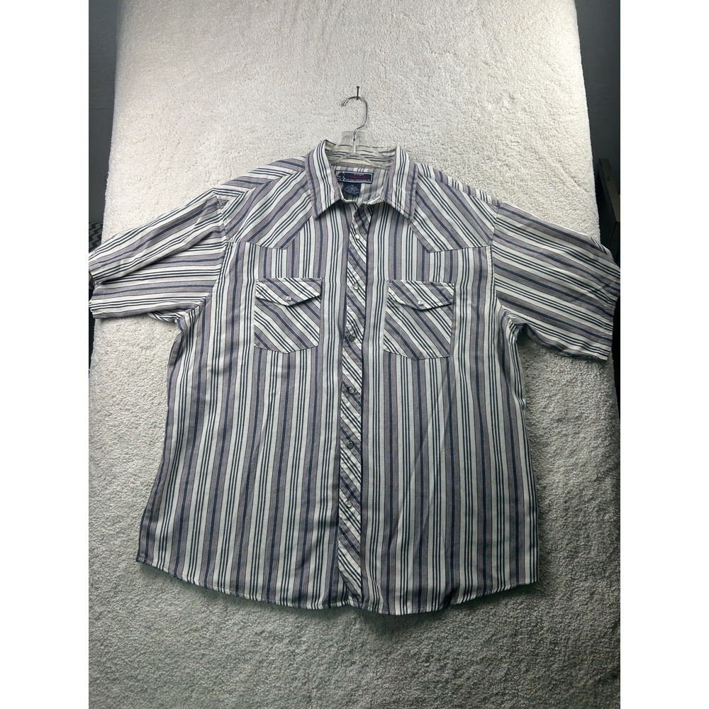 Vintage Williams Bay Shirt Mens 2X 18-18.5 Pearl Snap‎ Striped Short Sleeve